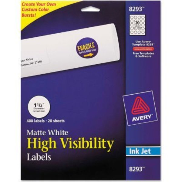 Avery Avery® Inkjet Labels for Color Printing, 1-1/2" Dia, Matte White, 400/Pack 8293
